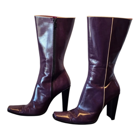 Vero Cuoio Bolero Shiny Purple Leather Side Zip Heeled Boots 10 - Picture 8 of 12